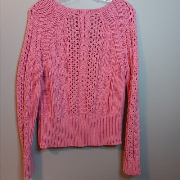 Gently Used Tommy Hilfiger Pink Crocheted Cropped Long Sleeve Sweater Size XL - Picture 2 of 7